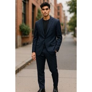 Jos. A. Bank Traveler's Mens 46 LG Navy 100% Wool Sport Coat Blazer Double Vent